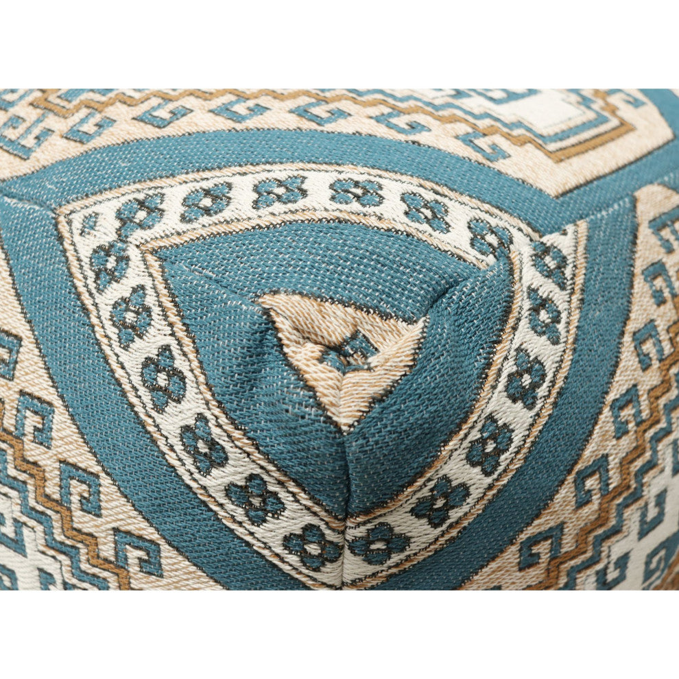 Turquoise Machine Woven Palomas Pouf, 18" Cube