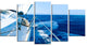 Tourism Yacht Sailing in Blue Sea, Seashore Canvas Wall Art, 60"x32", 5 Panels