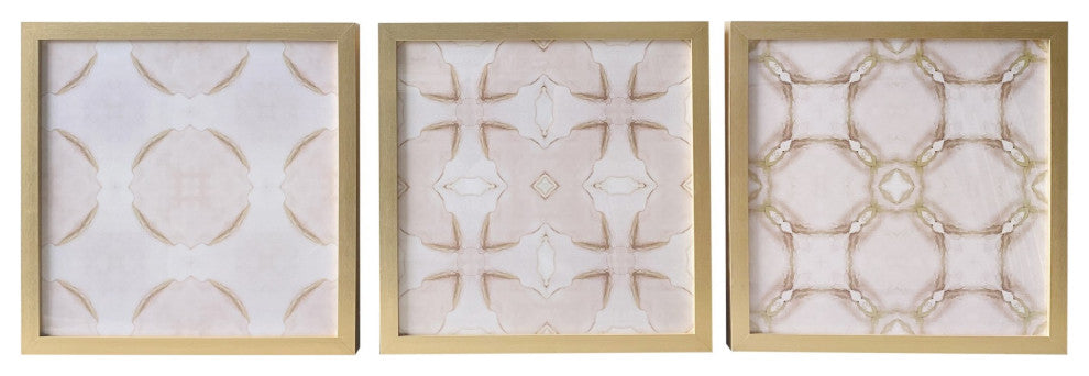 Set of Three Pale Pink Tile Framed Wall Art
