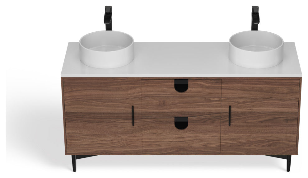 Newton Bath Vanity, Walnut, 60", Double Sink, Freestanding