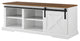 Farmhouse Storage Bench, Sliding Door With X-Front & 2 Adjustable Shelves, White