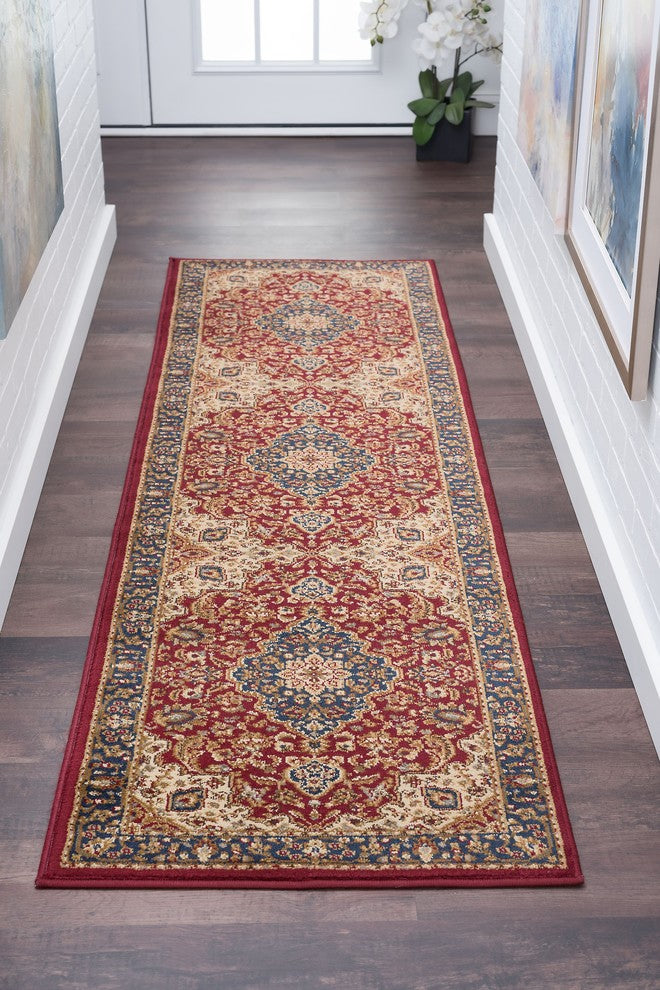 Kirsten Transitional Border Area Rug, Red, 2'3"x10'