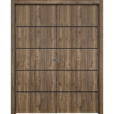French Double Pocket Doors 36 x 96 | Planum 0015 Walnut with  | Kit Trims Rail