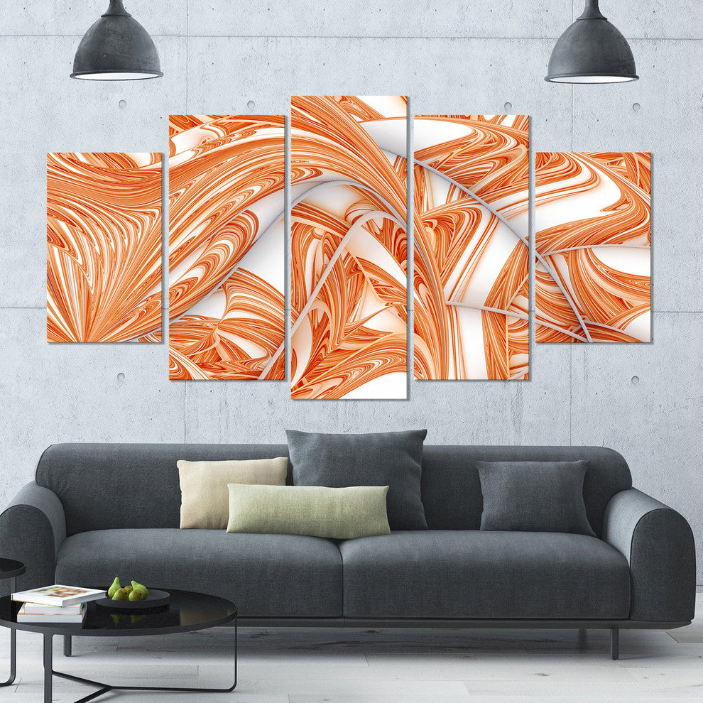 Brown Winter Fractal Pattern, Contemporary Art on Canvas, 60"x32", 5 Panels