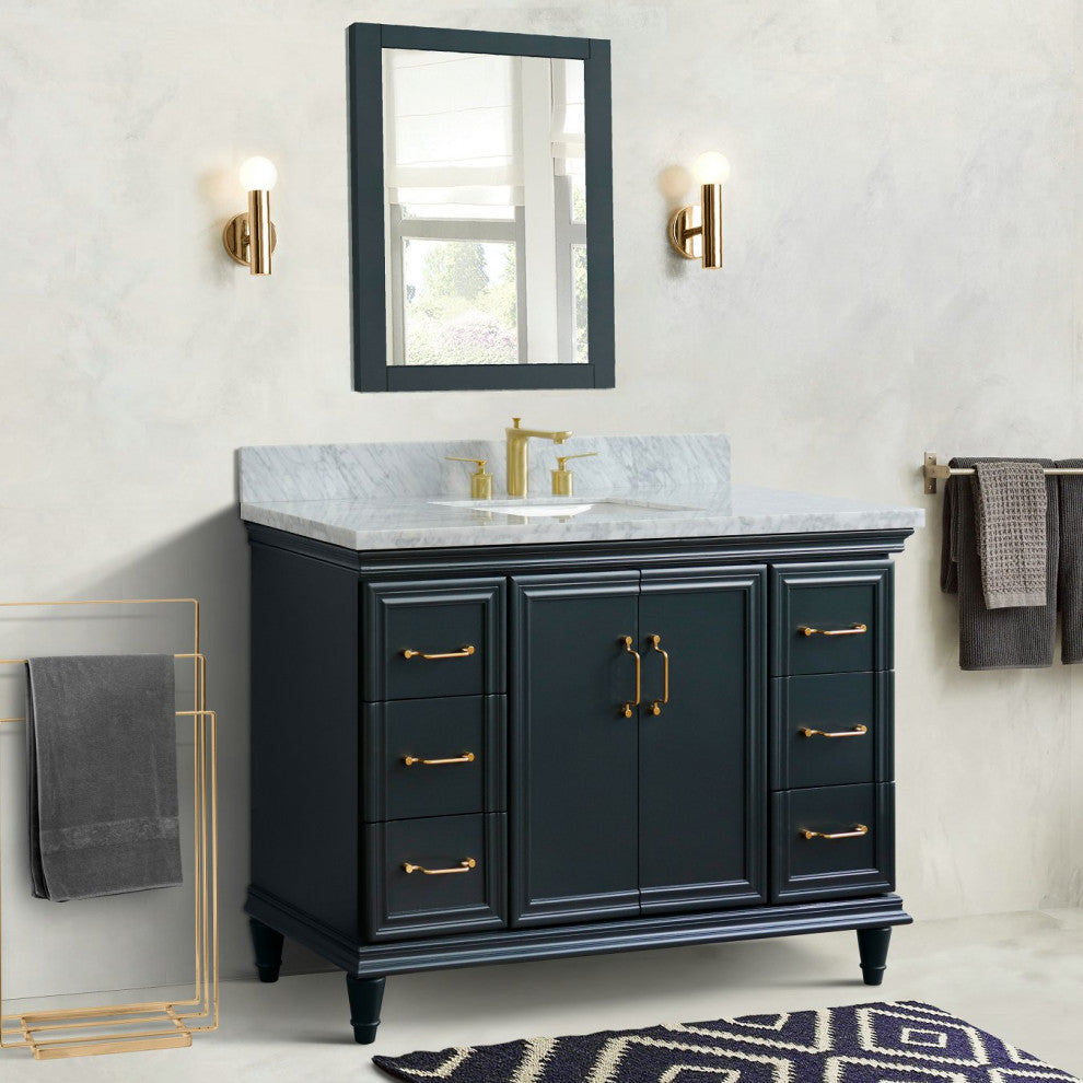 49" Single Sink Vanity, Dark Gray Finish With White Carrara Marble
