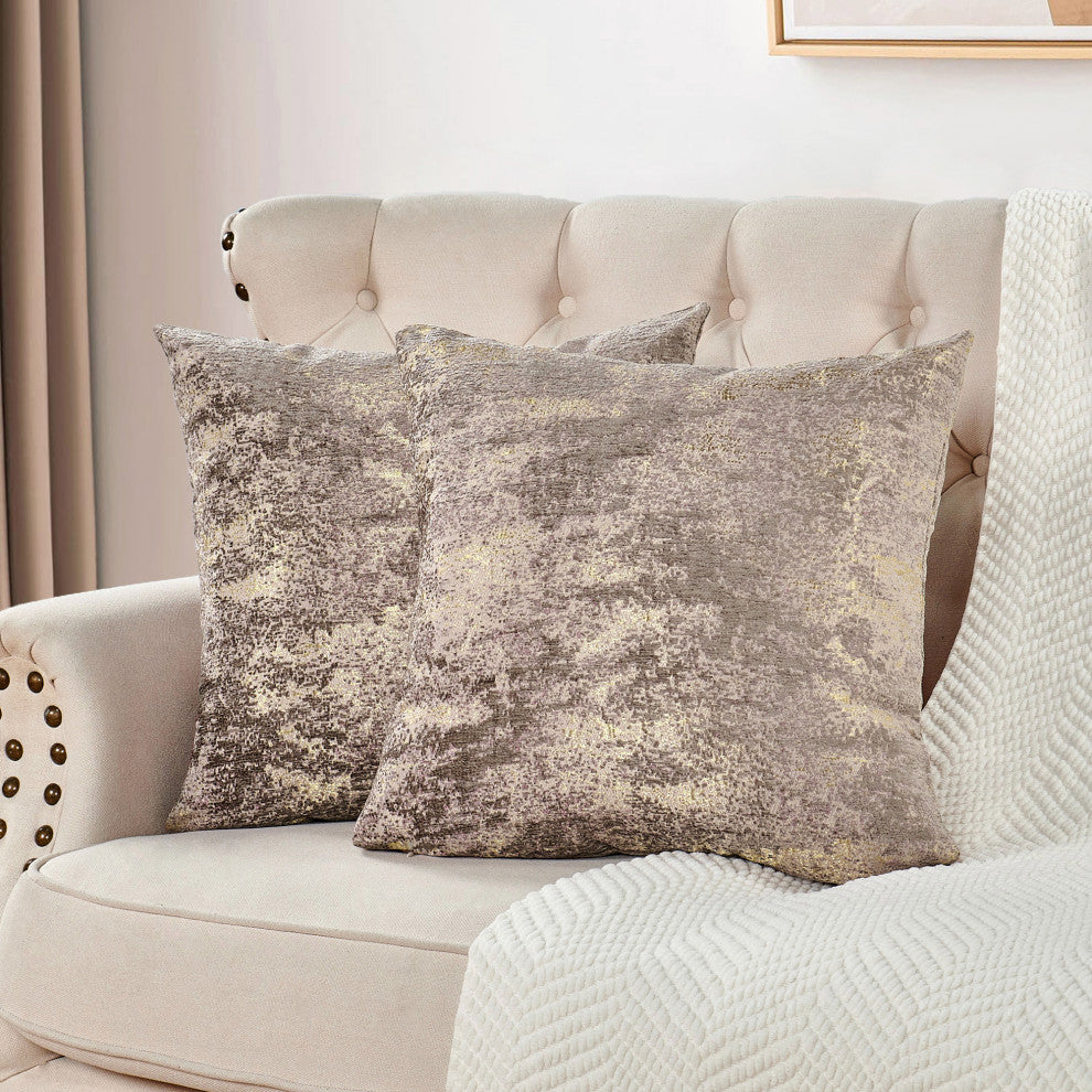 Kasula Jacquard Chenille Pillow Cover 2 Piece Set, Light Brown, 20" X 20"