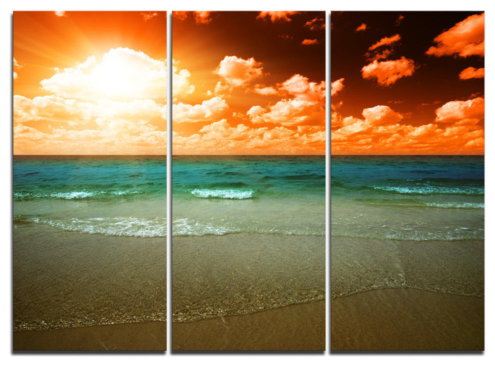 "Dramatic Sky Over Tropical Sea Beach" Metal Wall Art, 3 Panels, 36"x28"