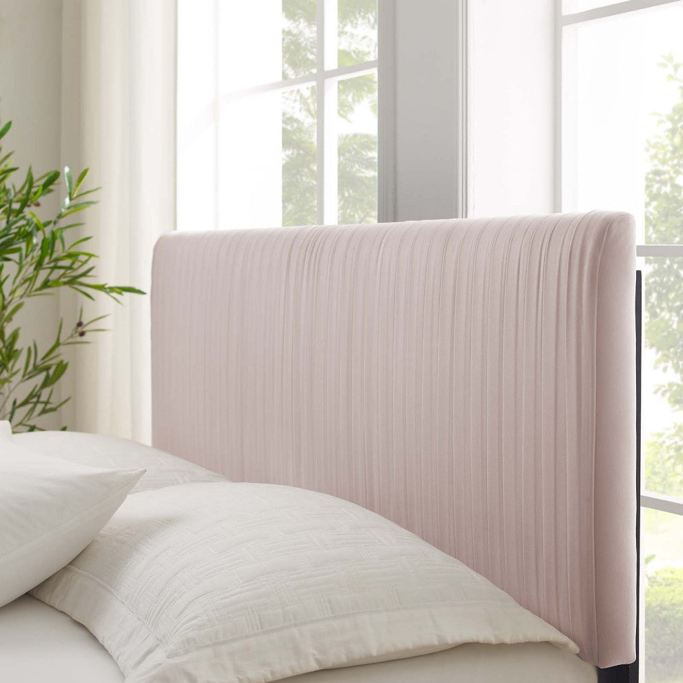 Platform Bed Frame, King Size, Velvet, Pink, Modern Contemporary, Bedroom Master
