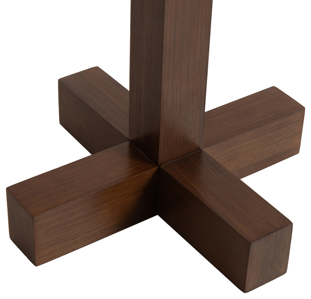 Swiss Cross Table Lamp - Dark Walnut Wood Finish, Weathered Brass, White Shade