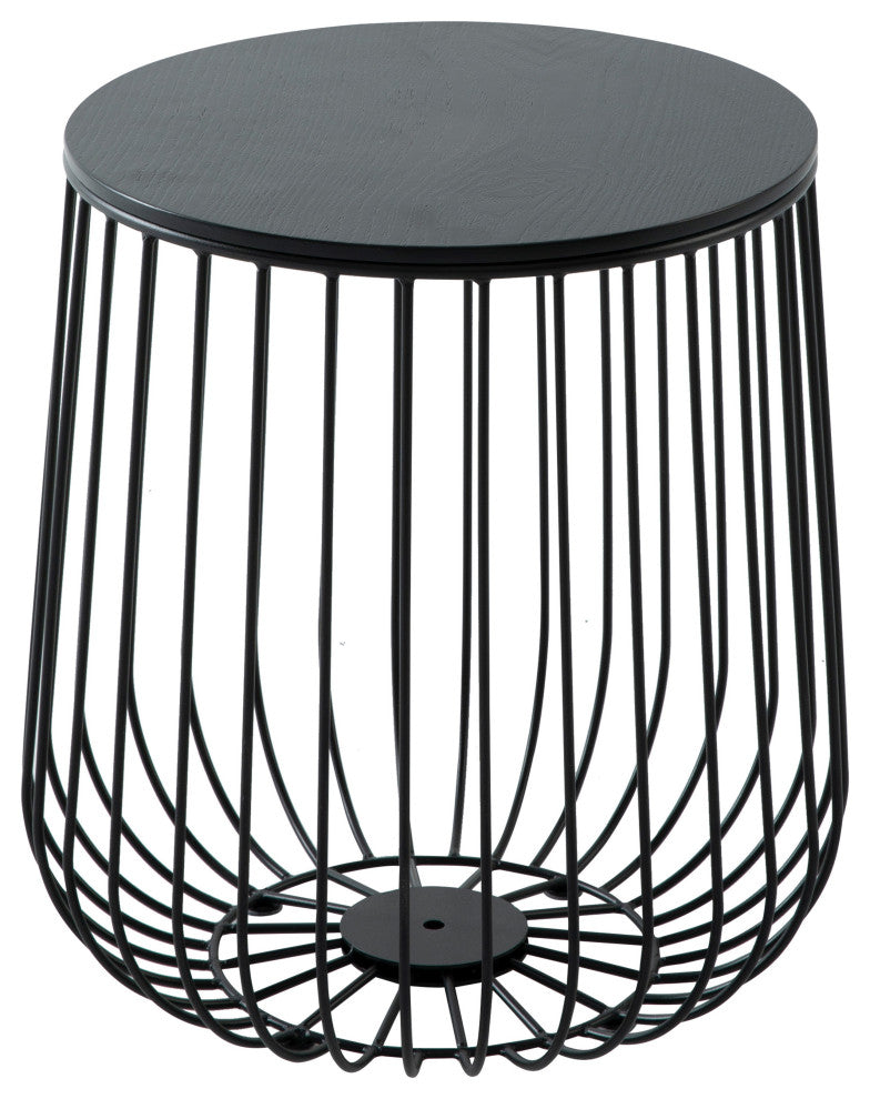 LeisureMod Runswick Modern Wood Top End Table With Metal Base, Black