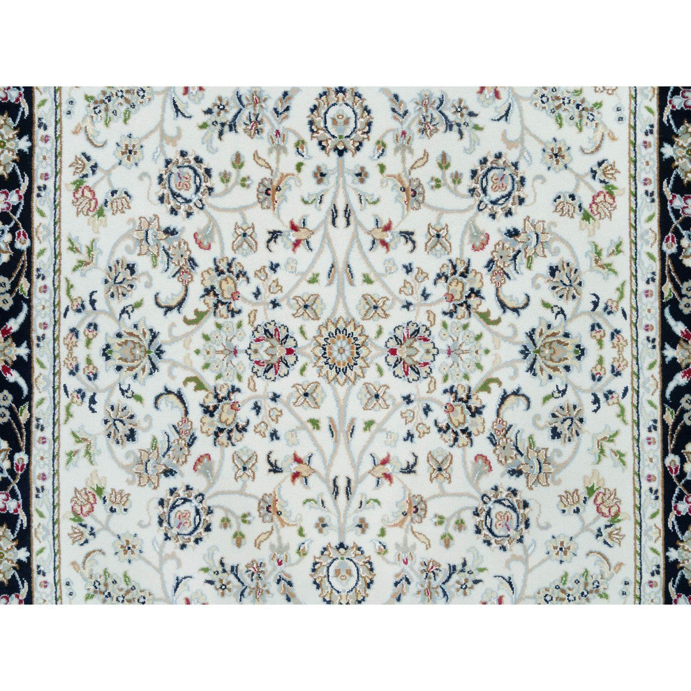 Powder White, Nain Design, 250 KPSI, Soft Wool, Hand Knotted Rug, 5'x7'