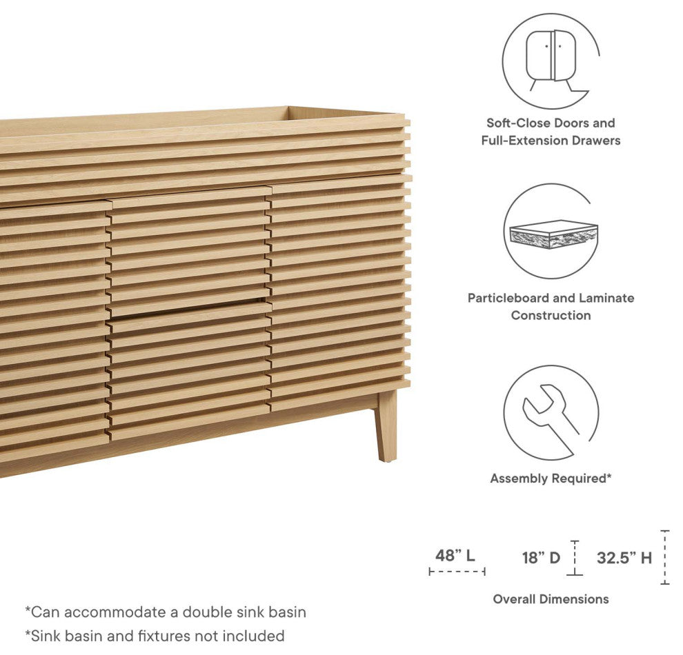 Render 48" Double Bathroom Vanity Cabinet, Oak