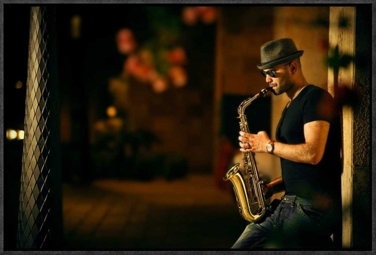 "Mood With Jazz" Framed Canvas Giclee by Kzh, 23x16"