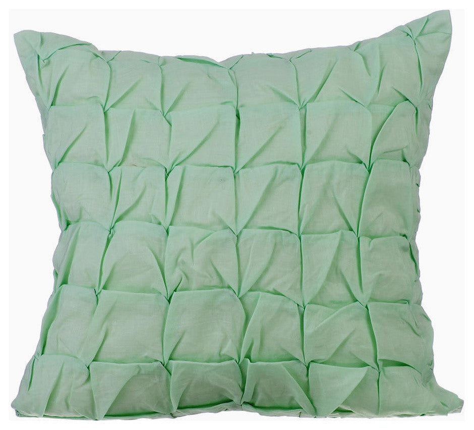 Pastel Green Indian Pillow Cover Knots 20"x20" Cotton Linen Textured,Tender Mint