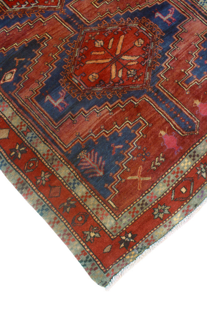 Fine Vintage Distressed Luciana Burgundy/Navy Runner, 4'3x10'9