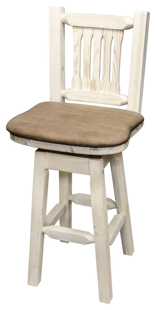 Barstool, Back and Swivel, Ready to Finish, Upholstered Seat, Buckskin Pattern