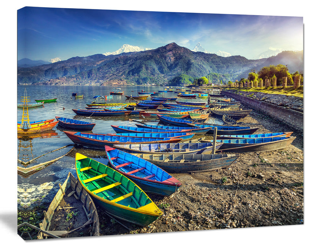 Colorful Boats in Pokhara Lake, Boat Canvas Art Print, 40"x30"