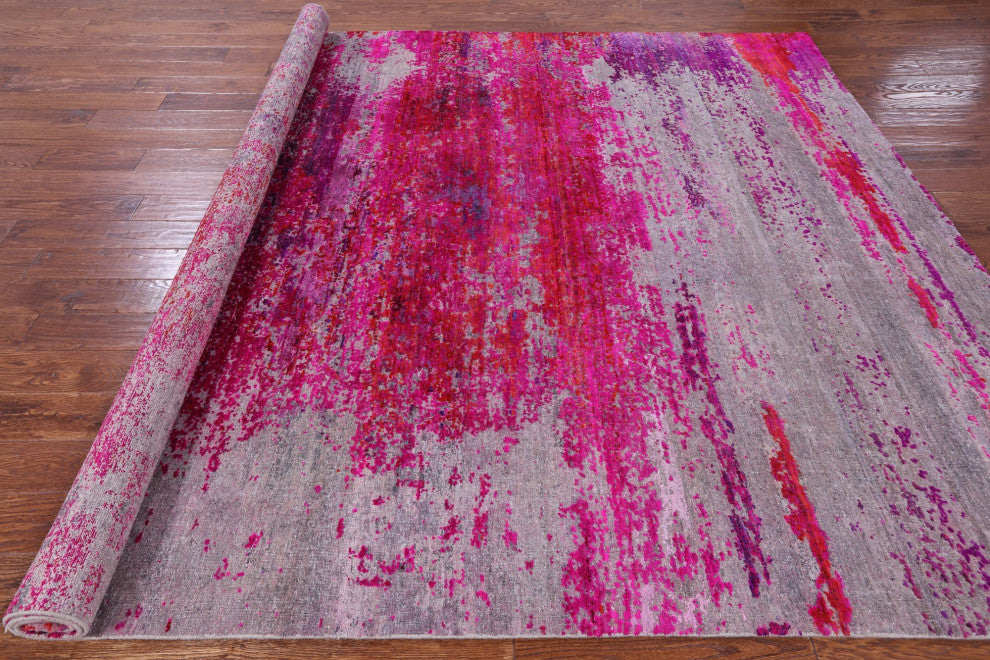 7' 11" X 10' 0" Abstract Wool and Silk Handmade Rug Q9042