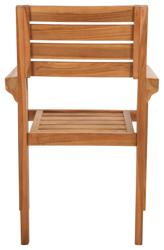Safavieh Indoor-Outdoor Leon Solid Teak Stacking Chair, Set of 2, Natural