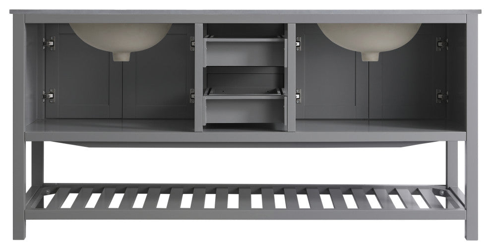 Monaco Bathroom Vanity Base Cabinet Without Top, Gray, 72", Double Sink
