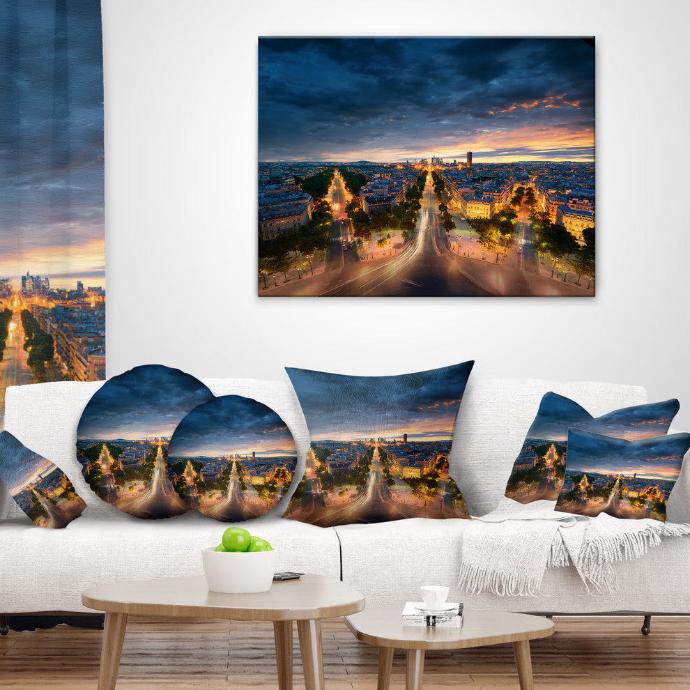 Night Paris Amazing View Skyline Photography Throw Pillow, 16"x16"