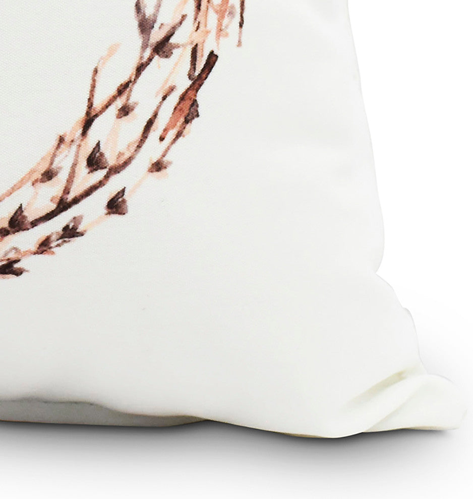 Natural Wreath Holiday Print Decorative Outdoor Throw Pillow, Off White , 16"