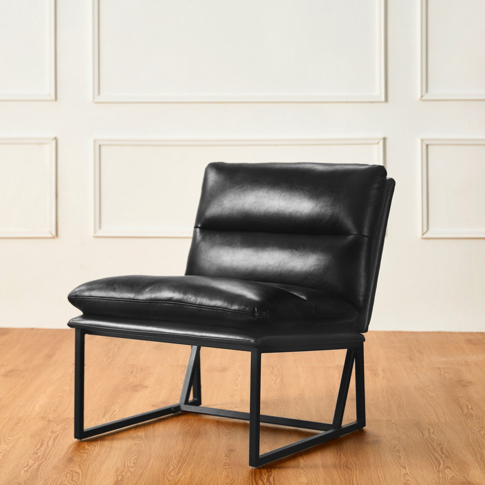 Set of 2 Modern Thick Leatherette Accent Chair, Black