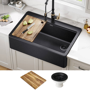 KRAUS Bellucci 33" Workstation Drop, Farmhouse Granite Kitchen Sink MBL