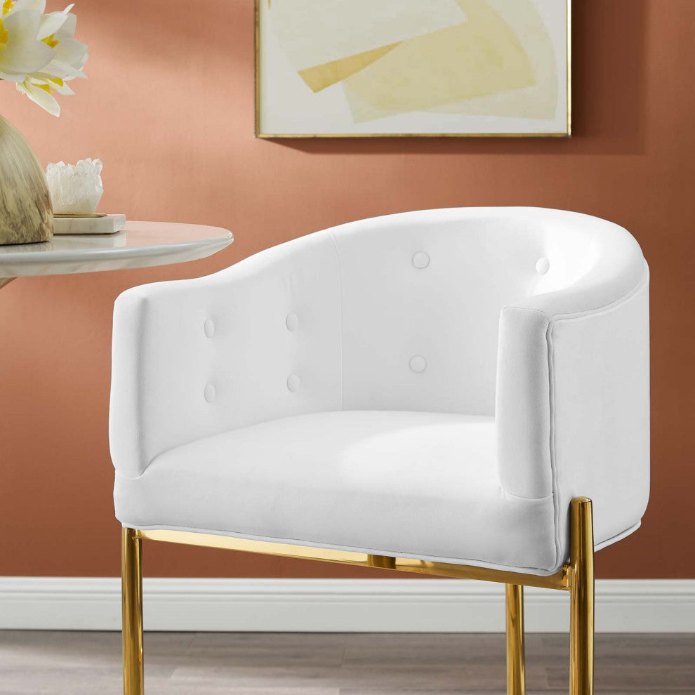 Tufted Bar Stool Chair Barstool, Set of 2, Velvet, Metal, White, Modern, Bar Pub