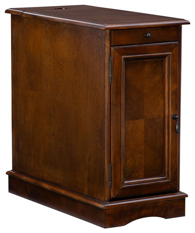 Classic End Table, Charging Station & Slide Tray With Beverage Holder, Hazelnut