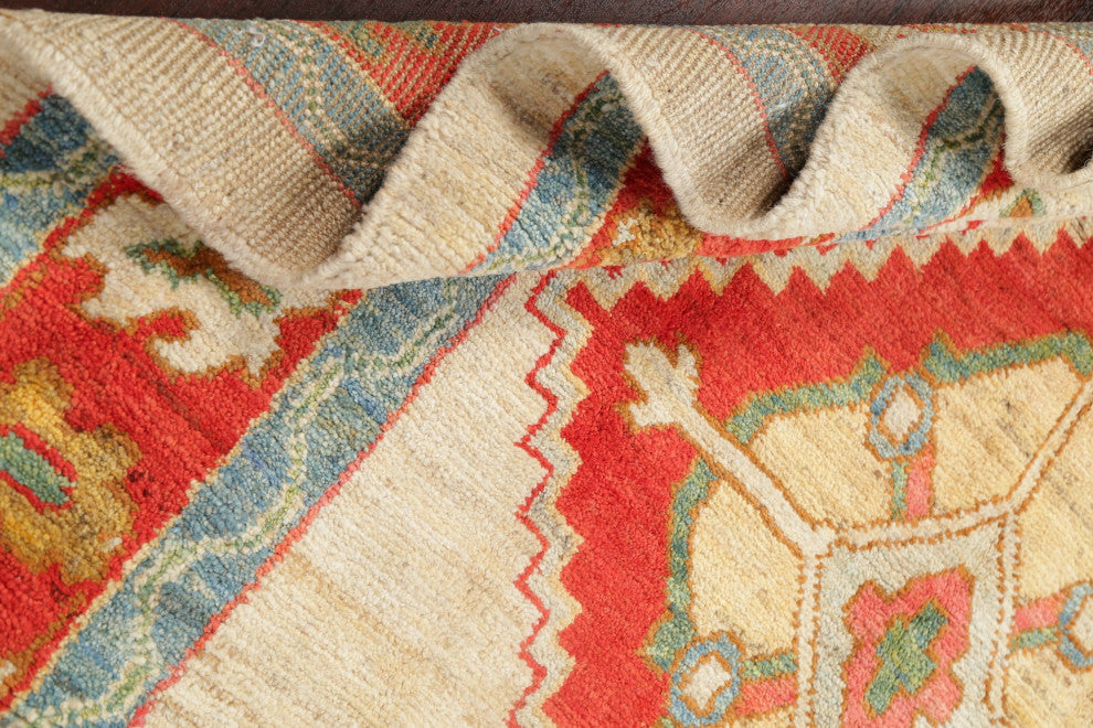 Oushak Oriental Traditional Hand-Knotted Turkish Area Rug, Beige, 9'2"x5'8