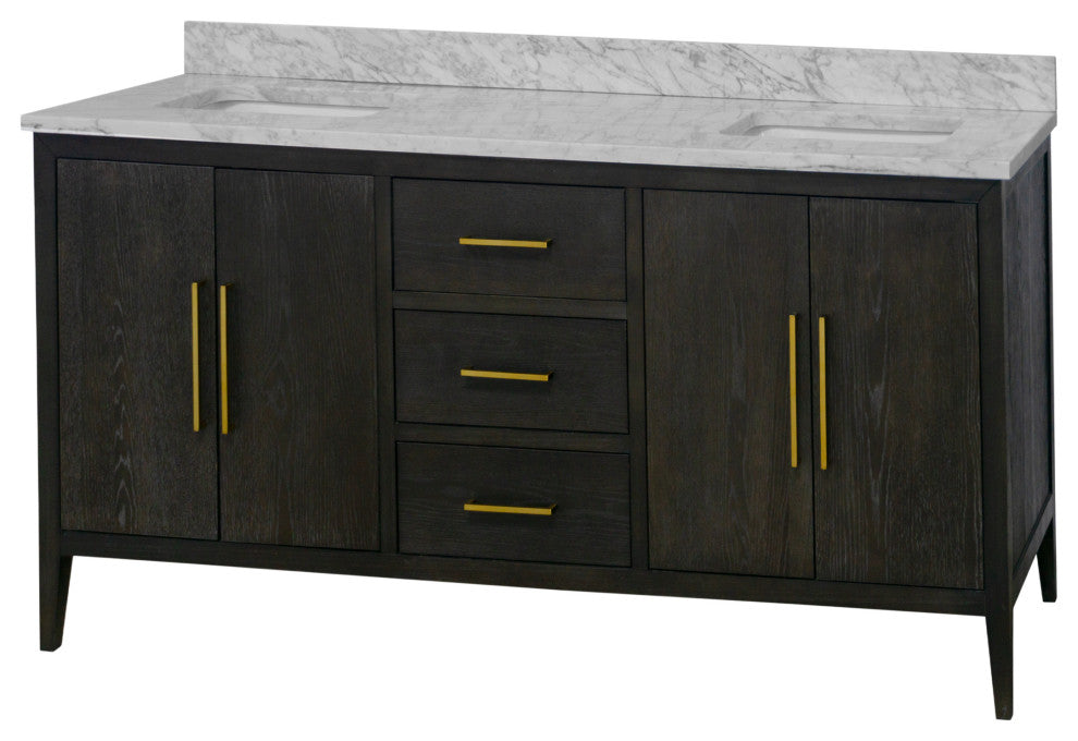 Parisian 72" Bathroom Vanity, Dark Oak, Carrara Marble