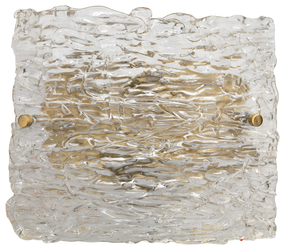 Swan Curved Glass Sconce, Large, Clear Textured Glass and Antique Brass Metal