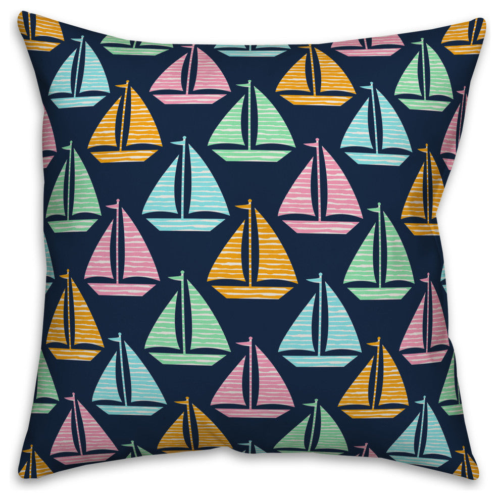 Colorful Sailboat Print 16x16 Throw Pillow