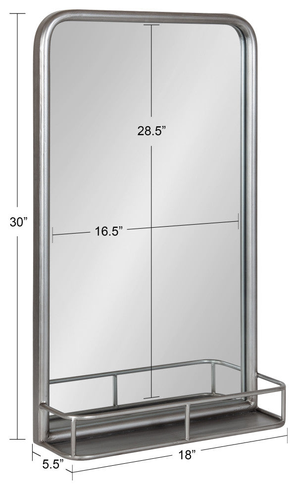 Estero Metal Framed Radius Rectangle Wall Mirror With Shelf, Silver 18x30