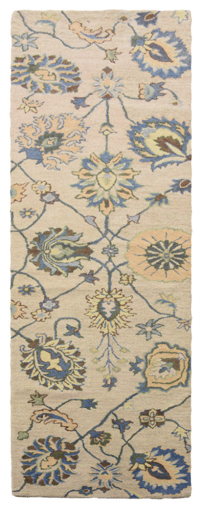 HAND TUFTED WOOL ECO-FRIENDLY AREA RUGS- Runner,Cream,Floral