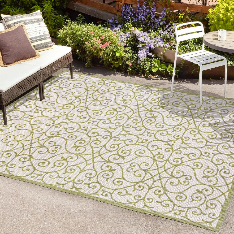 Madrid Vintage Filigree Textured Weave Indoor/Outdoor, Green/Cream, 8 X 10