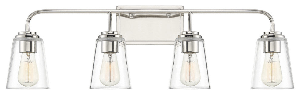 4-Light Bathroom Vanity Light, Matte Black, Polished Nickel