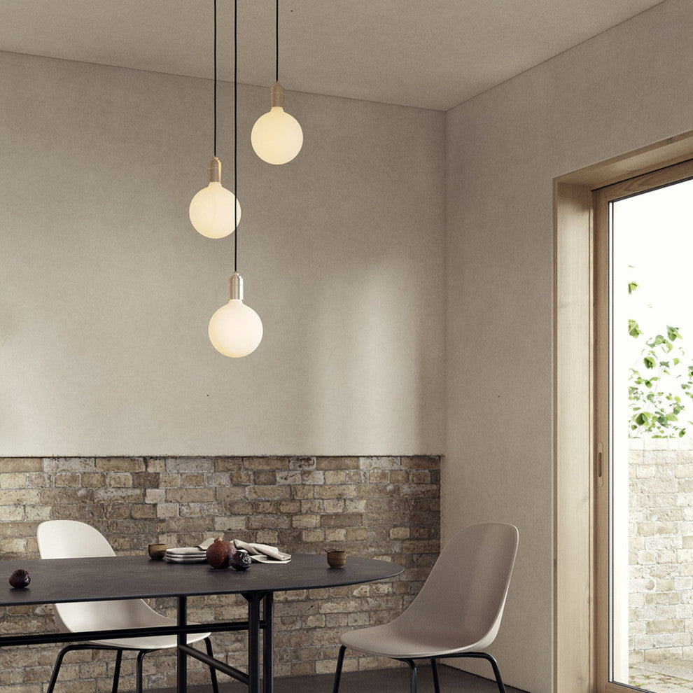 Small Canopy White, Brass Grip With 3 Brass Pendants & 3 Sphere IV