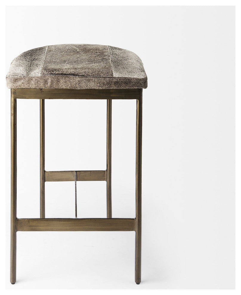 Cowhide Counter Stool With Gold Metal Frame