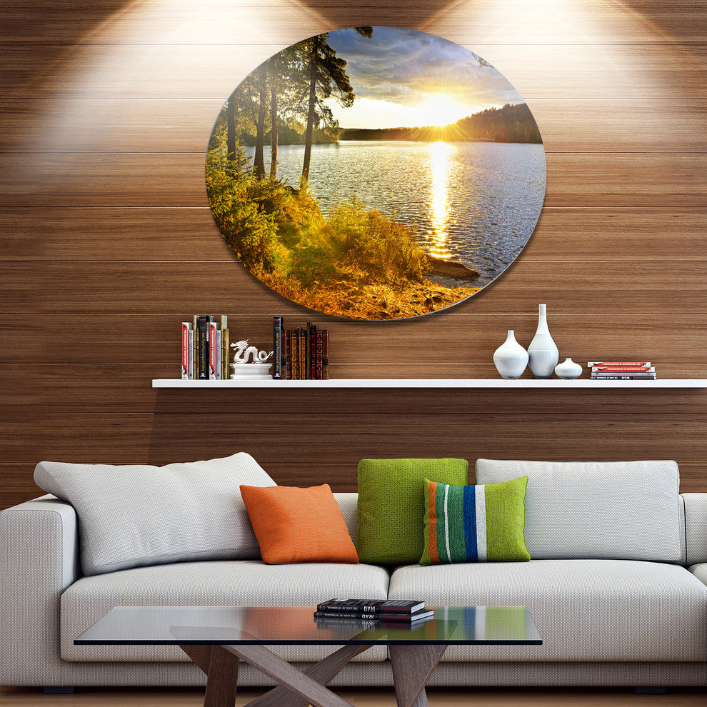 Beautiful View Of Sunset Over Lake, Landscape Round Wall Art, 38"