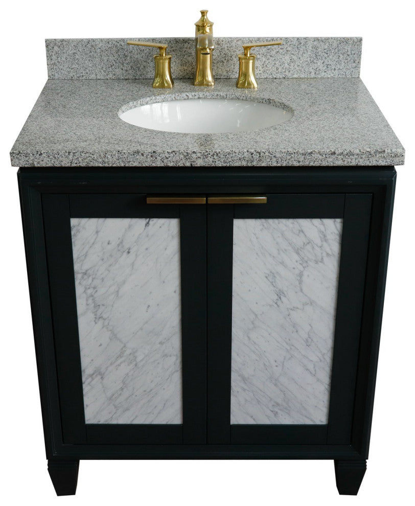 31" Single Sink Vanity, Dark Gray Finish With Gray Granite With Oval Sink