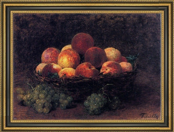 Henri FantinLatour Basket of Peaches Framed Premium Canvas Print, 16"x24"