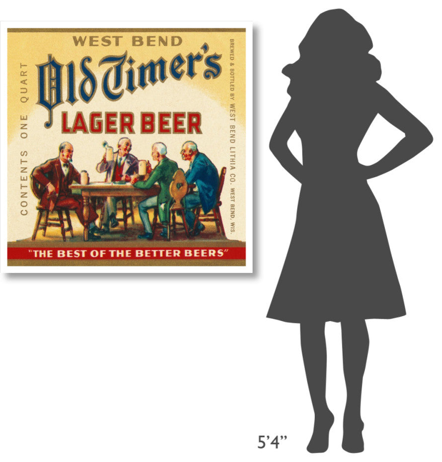 "West Bend Old Timer's Lager Beer" Paper Print by Vintage Booze Labels, 38"x38"