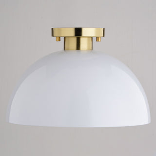 Devon Mid-Century Modern Semi Flush Mount Ceiling Light, Glossy White and Satin Brass