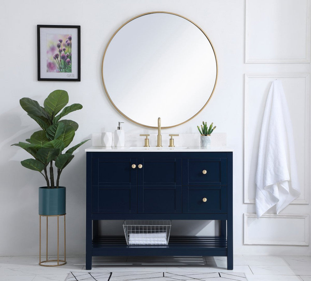Tobias 42" Single Bathroom Vanity, Blue With Backsplash