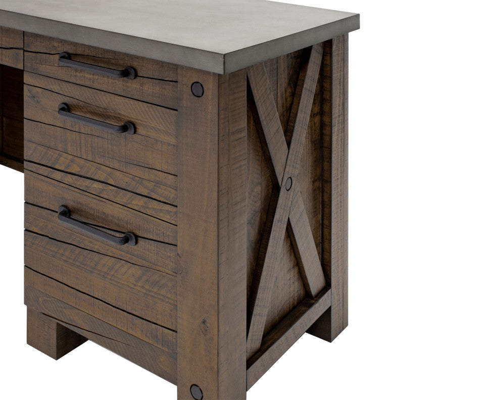 Rustic Home Office Desk, Office Table, Credenza, Fully Assembled, Brown