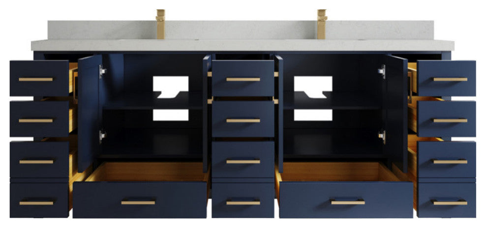 Malibu 84 Double Sink Bath Vanity in Navy Blue 2" Carrara Quartz