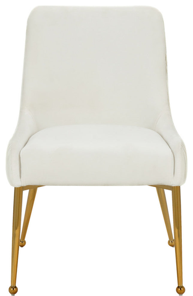 The Ace Dining Chair, Cream and Gold, Pleated Velvet, Set of 2