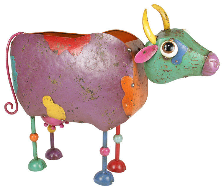 20" Vibrant Multi-Color Distressed Finished Cow Outdoor Garden Planter